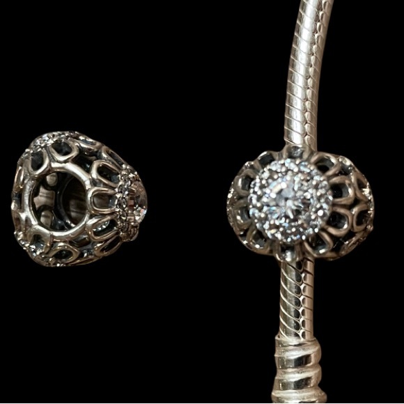 2 Authentic Pandora Floral Brilliance Charm CZ 925 Sterling Silver. - Picture 2 of 5